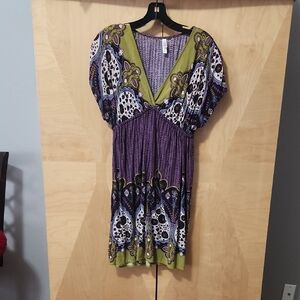 Women's Xhilaration Floral Print Dress Purple And Olive Green Size Medium